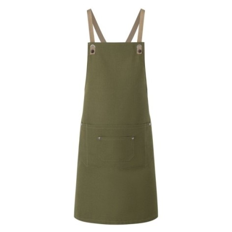 Bib Apron With Crossed Ribbons And Big Pocket