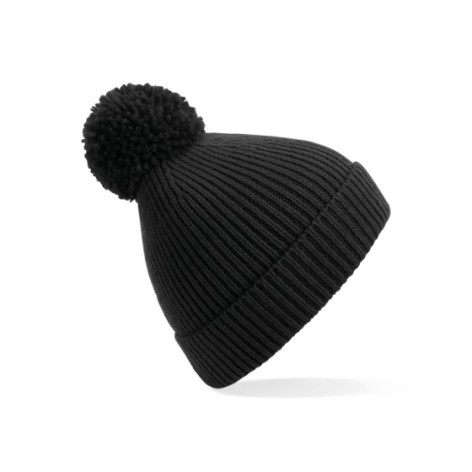 Engineered Knit Ribbed Pom Pom Beanie