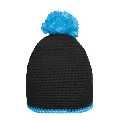 Pompon Hat with Contrast Stripe