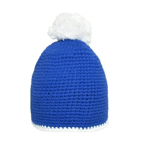 Pompon Hat with Contrast Stripe