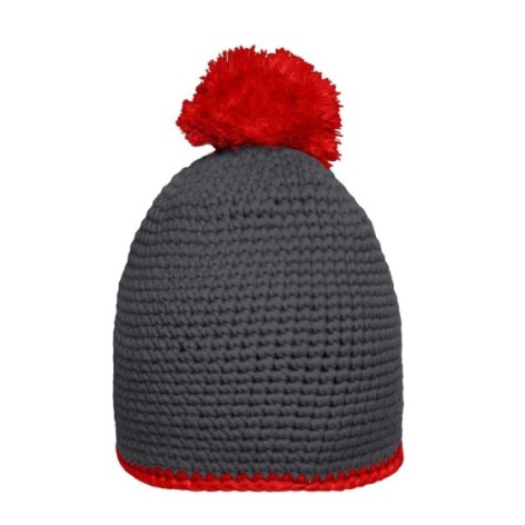 Pompon Hat with Contrast Stripe