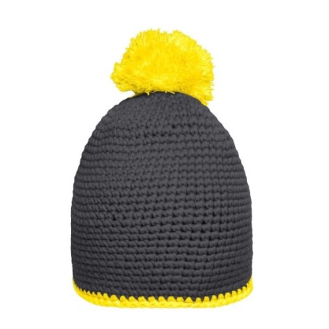 Pompon Hat with Contrast Stripe