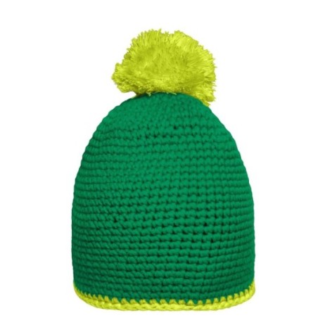 Pompon Hat with Contrast Stripe