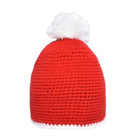 Pompon Hat with Contrast Stripe