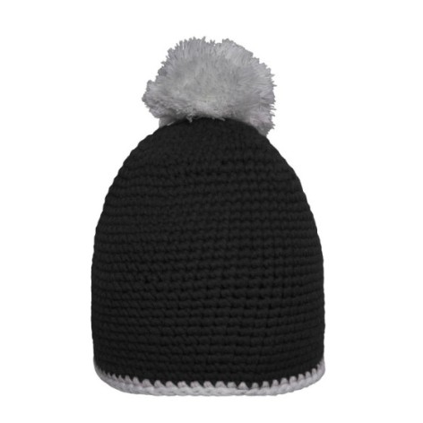 Pompon Hat with Contrast Stripe