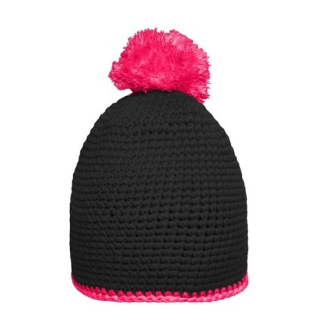 Pompon Hat with Contrast Stripe