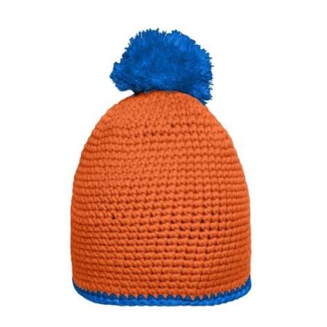 Pompon Hat with Contrast Stripe