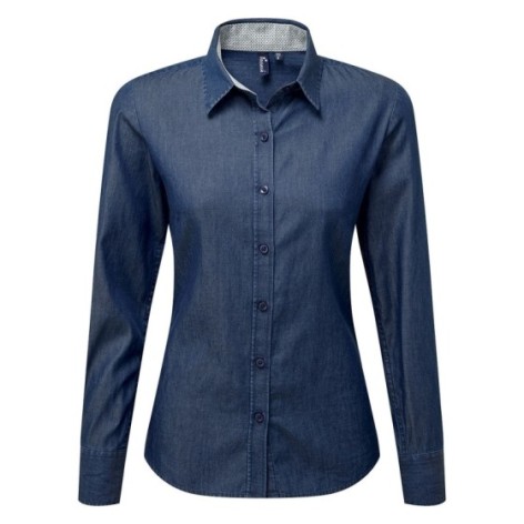 Women's Denim-Pindot Long Sleeve Shirt